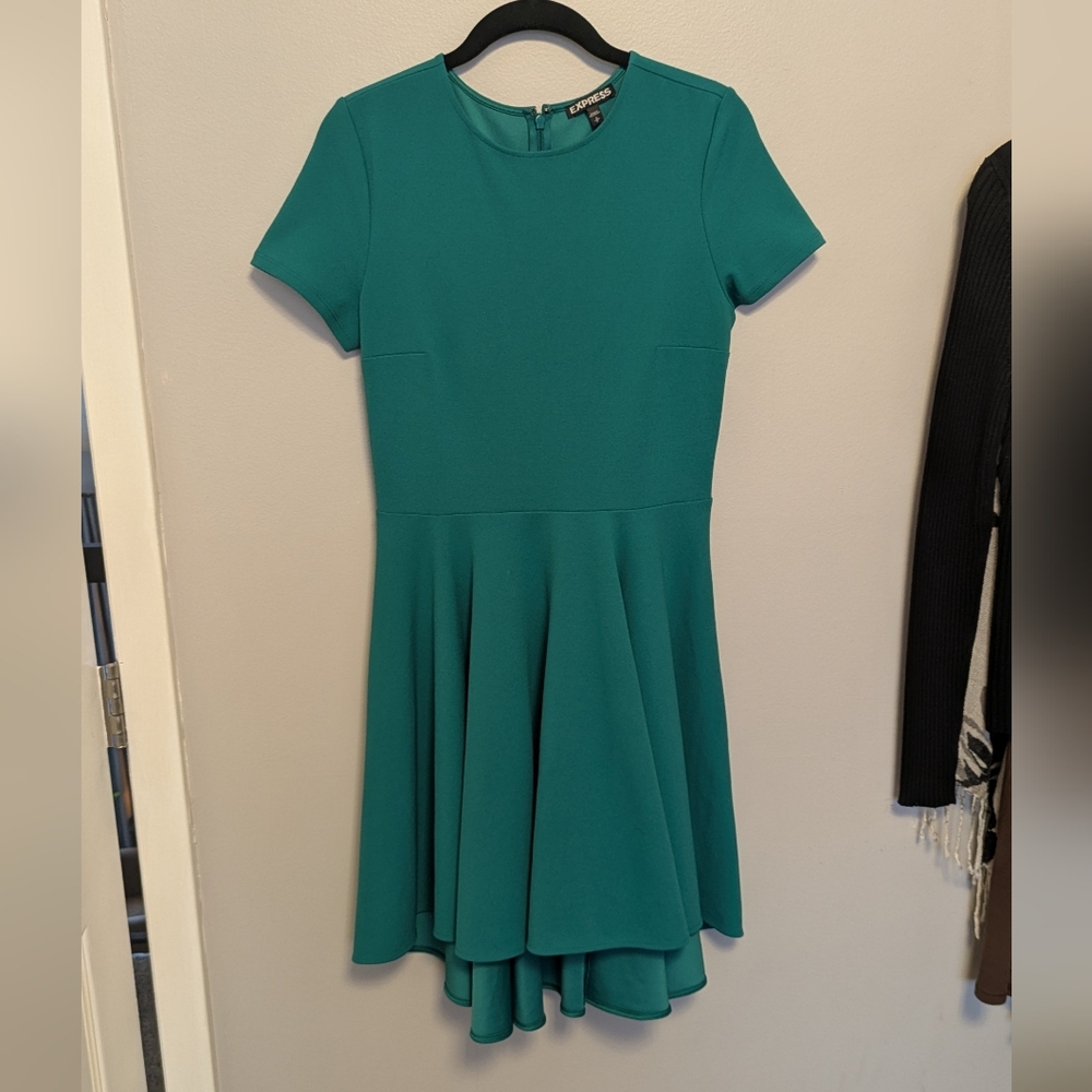 Express Green Hi Lo Fit And Flare Dress